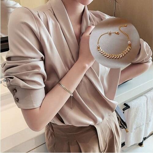 Fashion Pearl Wheat Shape Bracelet for Women Girl Simple Geometry Cute Asymmetry Gold Color Chain Jewelry Party Wedding Gift