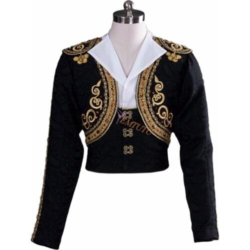 Mens Spanish Style Professional ballet tunic Black Gold 2 pieces boys ballet jacket Male Ballet Top Stage Costumes Custom Made