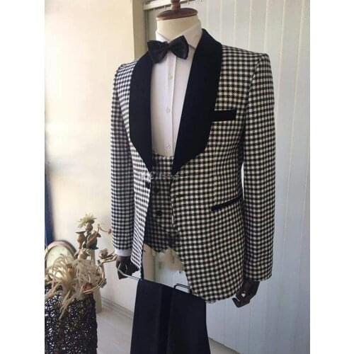 Mens Houndstooth Suit Custom Mens Formal Suit Groom Tuxedo Wedding/Prom/Dinner Best Men (Jacket+Vest+Pants)