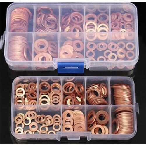 200Pcs Copper Washer Gasket Nut and Bolt Set Flat Ring Seal Assortment Kit with Box /M8/M10/M12/M14 for Engine Oil Pan