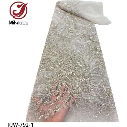 Latest Bead Tube Lace Fabric High Quality French Lace Fabric Embroidery African Lace Fabric 5yards for Wedding Dress RJW-792