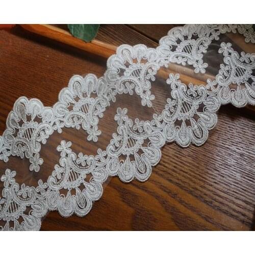 13cm 5.118"wide(3yards/lot) High Quality Off White Organza Lace Trim Alencon Corded Lace Trim Exquisite Wedding Bridal Lace Trim