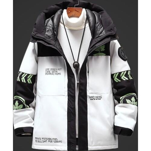 Winter Hooded Down Jacket Men Thickening Long White Duck Down Parkas Color Matching Fashion Warm Jacket Male Windproof Coat