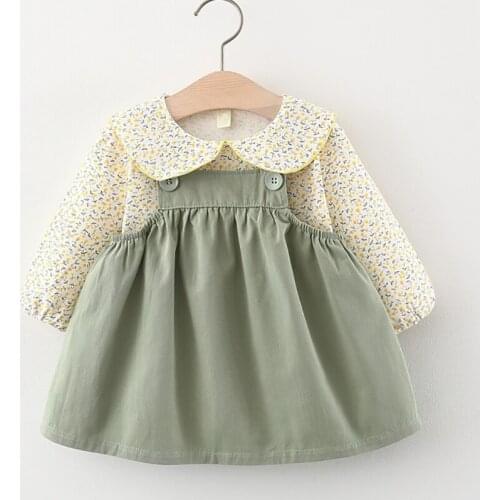Baby Girls Dresses 2021 New Spring Infant Childrens Long Sleeve Floral Tops + Strap Dress 2-piece Princess Baby Clothes Set