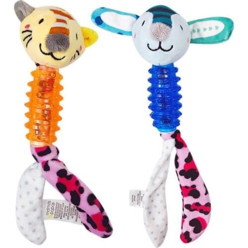 Plush Dog Toy Cartoon Animal Doll With Rubber Body Molar Stick For Dog Interactive Chew Toy Pet Molar Teeth Cleaning Accessories