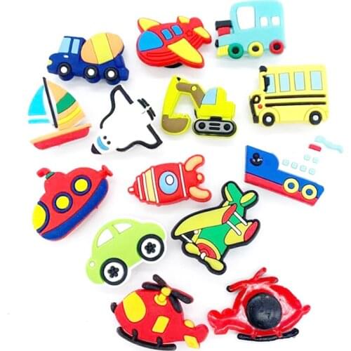 1pcs Transportation PVC Shoe Charms Accessories Airplane Taxi Bicycle Decorations UFO Spaceship Rocket Astronaut Ornaments