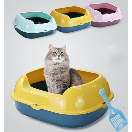 Semi-enclosed Litter Box Cat Anti Splash Training Puppy Plastic Bedpan With Scoop Clean Waste Feces Kitten Sand Toilet Pets Pee
