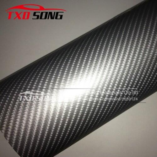 Premium quality Glossy Grey 4D Carbon Fiber Car Sticker And Decals Car Wrapping Vinyl Size: 10/20/30/40/50/60cm x 152cm/Lot