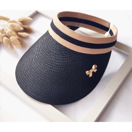 New Womens Sun Hats Handmade Straw Visor Caps Parent-Child Summer Hat Empty Top Beach Hat