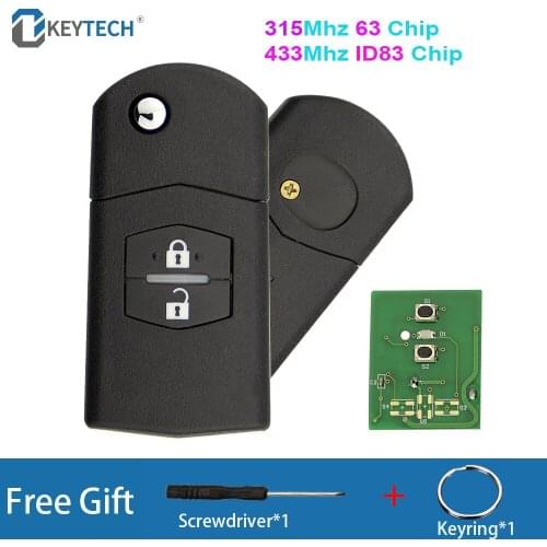OkeyTech 2 Buttons Flip Folding Remote Control Car Key For Mazda 3 Mazda 6 315Mhz 63 Chip /433Mhz ID83 Chip Car Remote Key