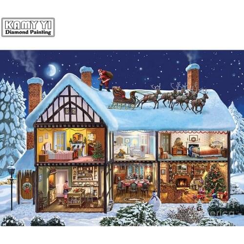 Snow villa Full Diamond embroidery landscape Diy Diamond painting house 3d Diamond mosaic round icon Paste Christmas gif