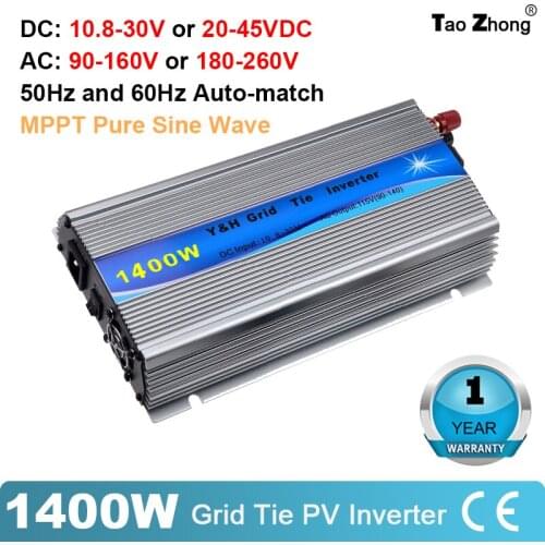 1400W Grid Tie Solar Inverter MPPT Pure Sine Wave Micro Inversor DC10.8-30V PV Input AC120V/220V for 12V Solar Panel Home System
