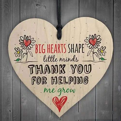 Thank You For Helping Me Grow" Wooden Love Heart Hanging Pendant Plaque Teacher Leaving Gift Nursery Wooden Plaque Decor