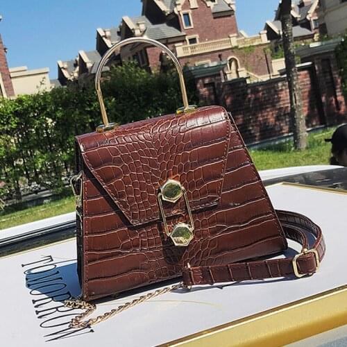 Stone Pattern PU Leather Crossbody Bags For Women Small Totes With Metal Handle Lady Shoulder Messenger Bag Handbags Sac A Main