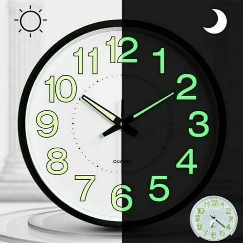12 Inch Luminous Minimalist Wall Clocks Circular Silent Quartz Glowing Number Hanging Clocks Home Bedroom Living Room Decoration