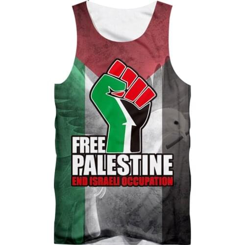 UJWI Mens Free Palestine Casual Classic vest Large Size sleeveless top Fist Slogan Palestine Handala tank top National Logo 5XL