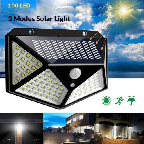100 LED Solar Light Outdoor 3 Modes Solar Lamp Powered Sunlight IP65 Waterproof PIR Motion Sensor Street Garden Wall Decoration