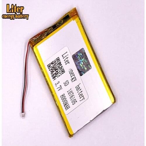 Plug 1.25-2P 1076105 1075105 8000mah 3.7V Rechargeable charging lithium polymer battery for Smart mobile phone