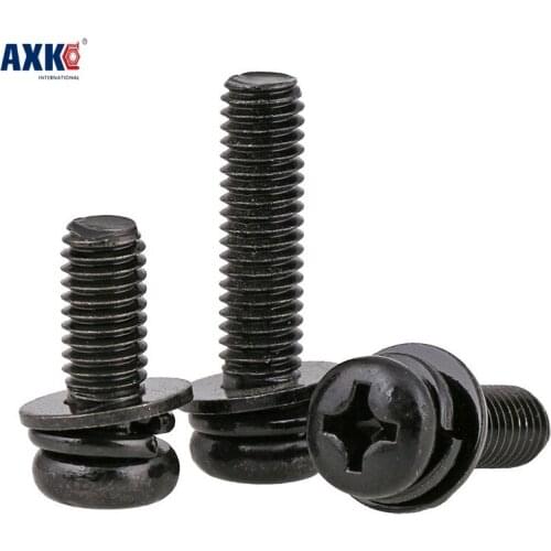 Wood Screws 2019 Axk 40pcs M5*8/10/12/16/20/25/30/35/40/45/50 Steel With Black Phillips Three Parts Pan Head Combination Screw