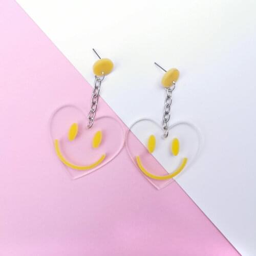 ZiccoWong Funny Acrylic Transparent Heart Star Smiling Face Icecream Long Chain Drop Earring For Girl Sweet Lovely Eardrop