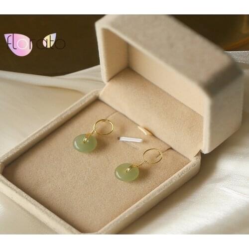 925 Sterling Silver Ear Needle Jade Stud Earrings for Women Geometric Round Metal Earrings Party Fashion Jewelry Mother Gift