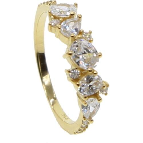 2019 Top sale Genuine 925 Sterling Silver gold color Ring Fashion big CZ Zircon Finger Women girl Engagement Simple Jewelry Gift