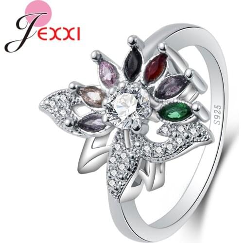 Hot Selling Unique Design Women Female 925 Sterling Silver Finger Stackable Rings With Colorful CZ Fashion Jewelry