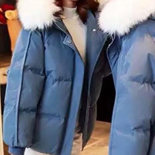 2021 winter womens hooded short zipper loose cotton coat womens solid color cotton coat Korean version