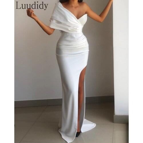 Women One Shoulder Ruched High Slit Party Dress