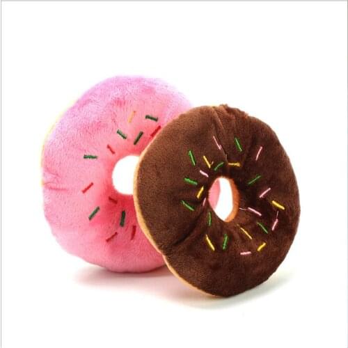 13Cm Sightly Pet Chew Cotton Donut Play Toys Lovely Pet Dog Puppy Cat Tugging Chew Squeaker Quack Sound Toy Chew Donut Play Toys