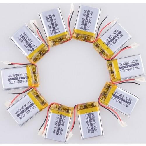10ps/Lot 200mAh 3.7V 402030 Polymer Lithium battery li-po Rechargeable Batteries Cell For MP3 MP4 Bluetooth Headset GPS
