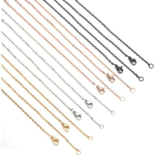 5pcs/lot 2mm Stainless Steel Flat Cross Necklace Chains With Lobster Clasp For DIY Jewelry Making Materials Charm Wholesale 45cm