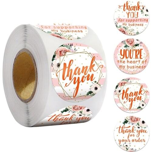 500Pcs Thank You Round Sticker Scrapbook Envelope Seal Sticker Gift Flower Decoration Stationery Label Sticker