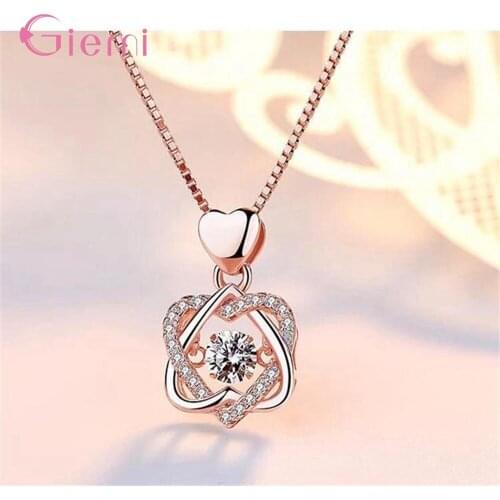 Fashion Charm Women 925 Sterling Silver Heart Shape Rhinestone Crystal Pendant Chain Necklaces Wedding Gift Jewelry