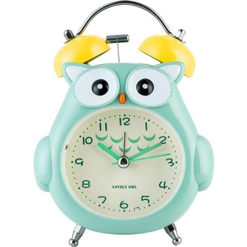 Childrens owl Alarm Clock Cute Bird Clock Children Cartoon Lovely Bedroom Double Bell Silent No Ticking Night Light Alarm Clocks