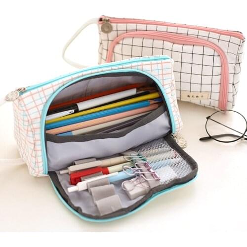 Cute Solid Colorful Large Capacity Pencil Case Bag Creative Kawaii Korea Fabric Pen Pouch School Office Stationary Supplies