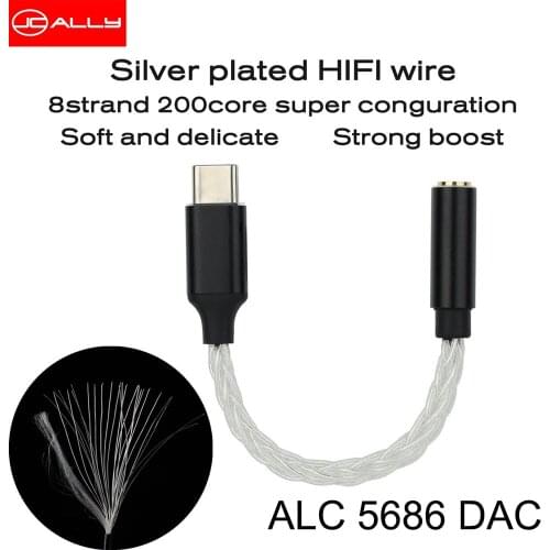JCALLY Realtek ALC5686 DAC Digital Hi-Res Audio Adapter Decoding Lcable USB typec to 3.5mm for huawei mate20 30 Android phone