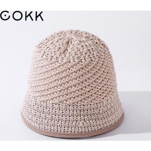 COKK Bucket Hat Summer Women Outdoor Sun Protection Straw Fishing Hat Beach Travel Sunshade Gorros
