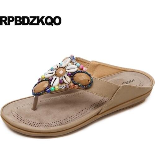 Jewel Embellished Flat Beaded Shoes Sandals Leisure Fashion Bohemia Style Flip Flop Slides Holiday Slippers Women Big Size Beach