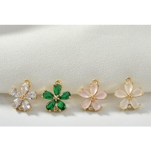 Double Hanging Four Leaf Flower Zircon Flower Bracelets Necklace Earrings Jewelry Accessories Copper Plated 18 K Real Gold Color