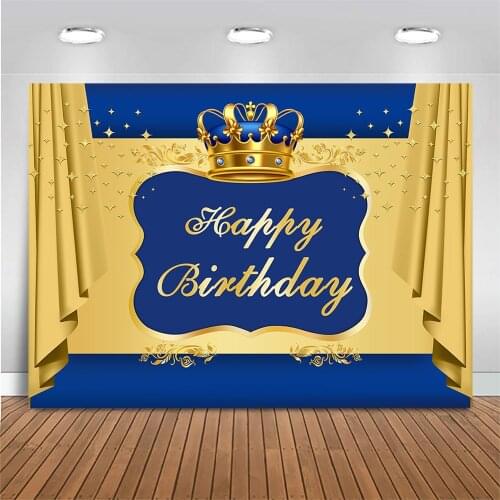 Mocsicka Royal Prince Happy Birthday Party Backdrop Photography Gold Curtains Crown Cake Smash Photo Background for Photo Studio