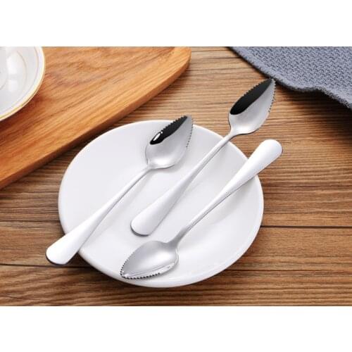 1PC Fruit Spoons Thick Stainless Steel Grapefruit Spoon Dessert Serrated Edge Ice Cream Scooper PO 001