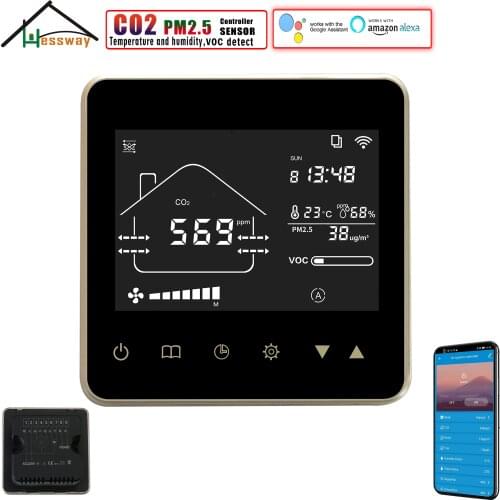 HESSWAY WIFI Temp Humidity VOC PM2.5 CO2 Sensor RS485 for Air Quality Regulation 0-10V Proportion TUYA Intelligent Linkage