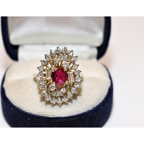 Perfect Old Original 14K Gold Vintage Natural Diamond and Ruby Decorated Strong Ring