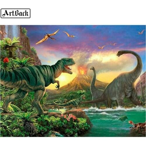Full square 5d diy diamond painting dinosaur icon 3d round diamond mosaic Jurassic era animal diamond embroidery sticker