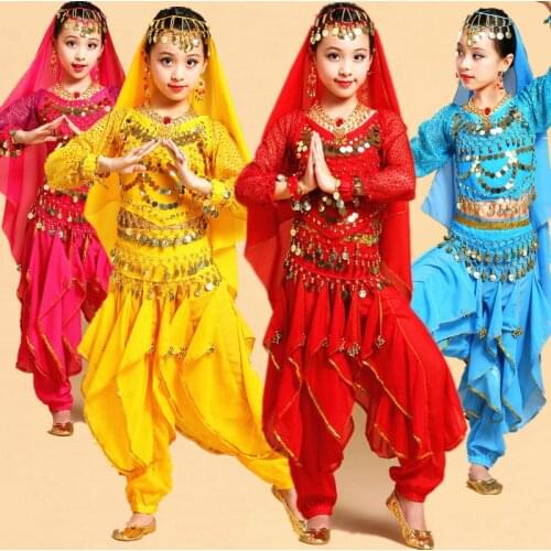 Long Sleeve Girls Belly Dancing Costume Set Kids Indian Dance Performance Children Girl Bellydance Girl Egypt Dance Costumes