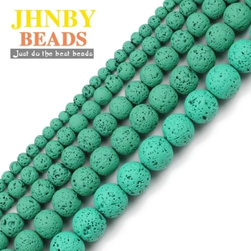 JHNBY Rubber Paint Green volcanics Lava 4/6/8/10/12MM Natural Stone Spacers Round Loose beads for Jewelry making DIY bracelets