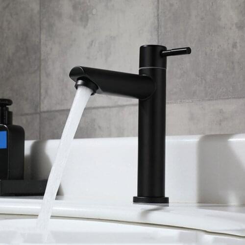 Matte Black Black Kitchen Sink Faucet Stainless Steel Washbasin Faucets Single Cold Water Tap Kitchen Bathroom Basin Water Taps