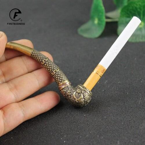 Pure Copper Small Smoke Tipsy Double Face Buddha Characters-Jing Brass Smoking Pipe Mouthpiece Cigarette Holder Fathers Gift