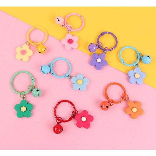 Korean Fashion Small Candy Flower Keychain Girl Cute Bell Keyring Women Party Bag Jewelry Pendant Trinket Car Key Holder Charms